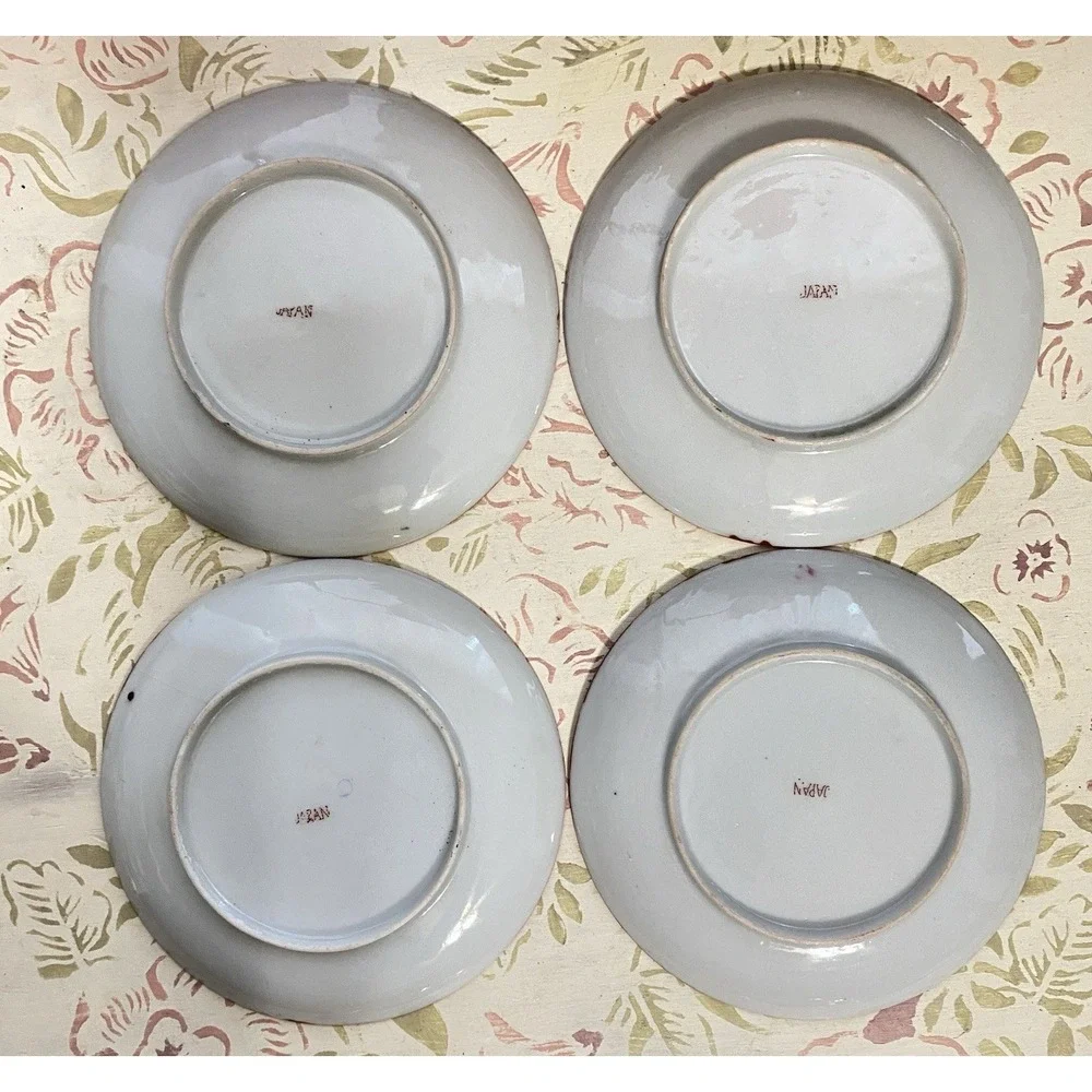 1920s Geisha Ware Plates Set Of 4 Eggshell Porcelain Marked Japan 5 1/2